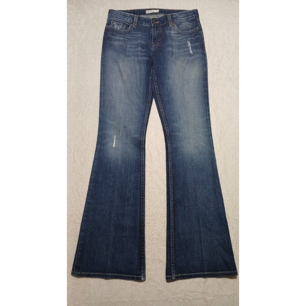 BKE Women's 29 Flared Distressed Denim Jeans Mid Rise 5 Pocket Design